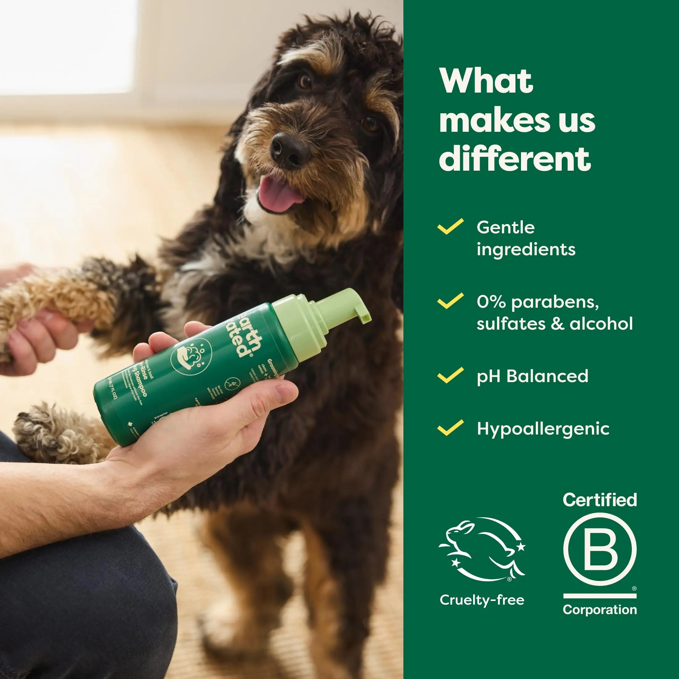 No-Rinse Dog Shampoo 7 oz - White Tea & Basil Scent, Convenient Waterless Formula for All Coat Types, Refreshing Scent Sold by Earth Rated
