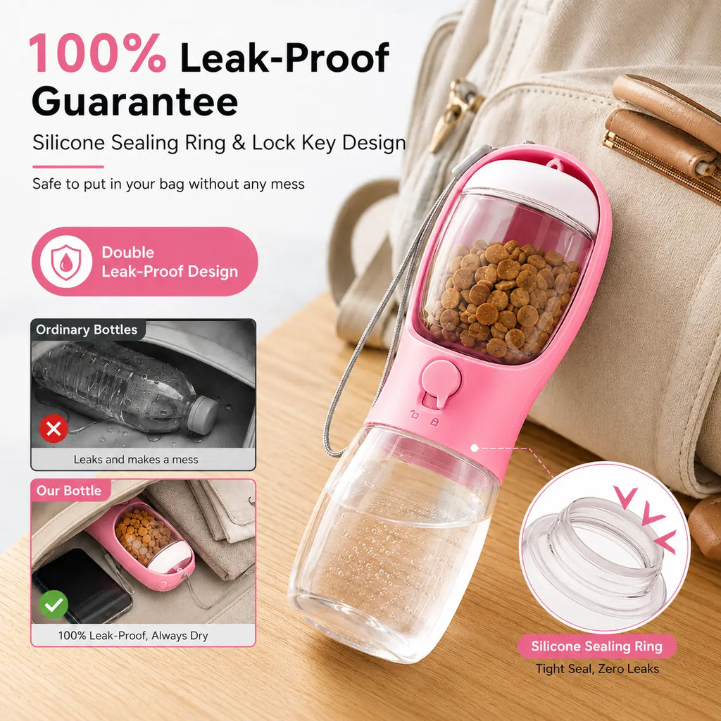 Dog Water Bottle with Food Container, Travel Puppy Water Bowl, Portable Pet Dispenser, Dog Stuff Accessories Items, Automatic Feeder Feeding, Puppy Essentials Necessities for Yorkie Chihuahua Cat Walking and Hiking summerwins